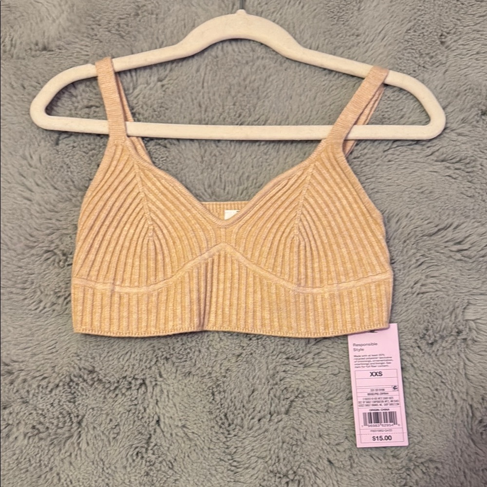 Wild Fable Ribbed Beige Cropped Shirt